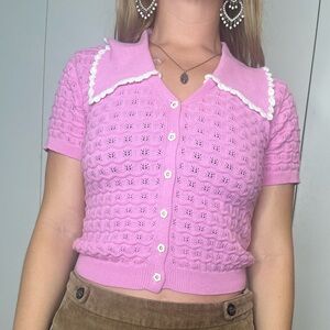 RSQ pink knit button-up collared shirt
